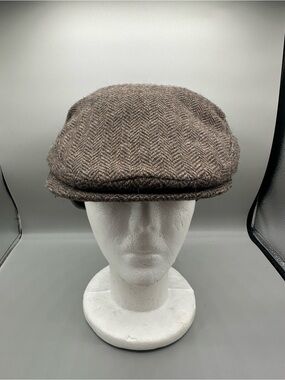 Woolrich Wool Herringbone Flat Cap Newsboy Cap Men L Brown
